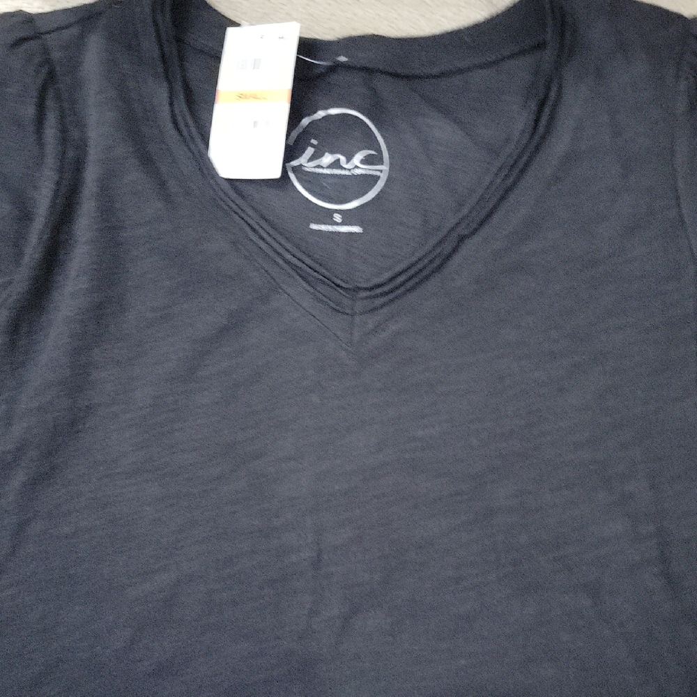 INC International Concepts Black V-Neck Tee